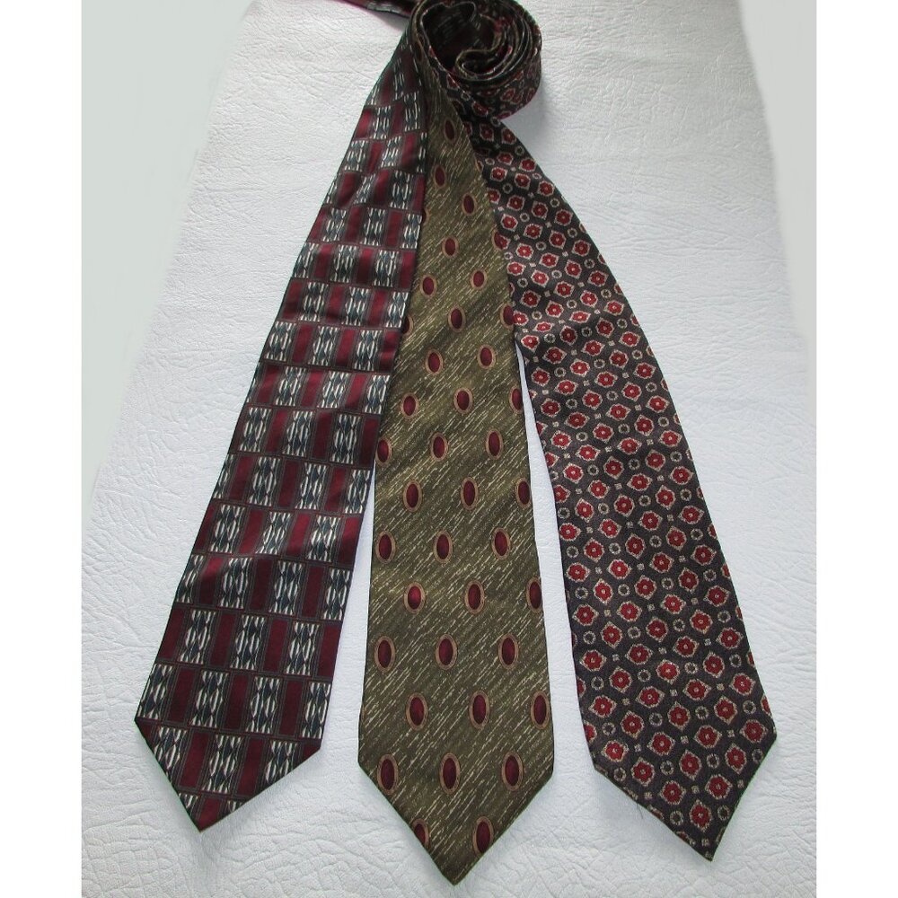 Red Olive Silk Tie Lot - 3 Ties